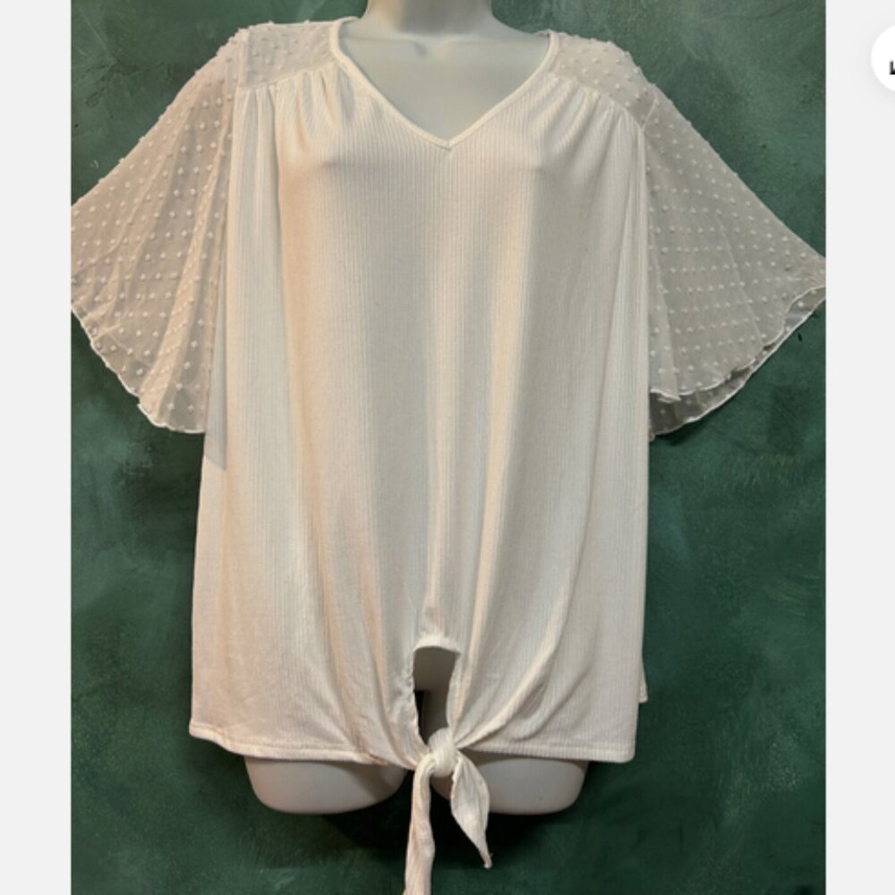 Nwot WILDE white knot ribbed knit poly/spandex lace TOP XL